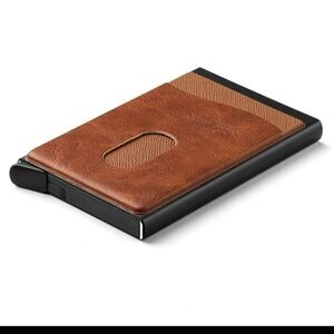 Refined Leather Card Holder Aluminum Money Clip Wallet for Men